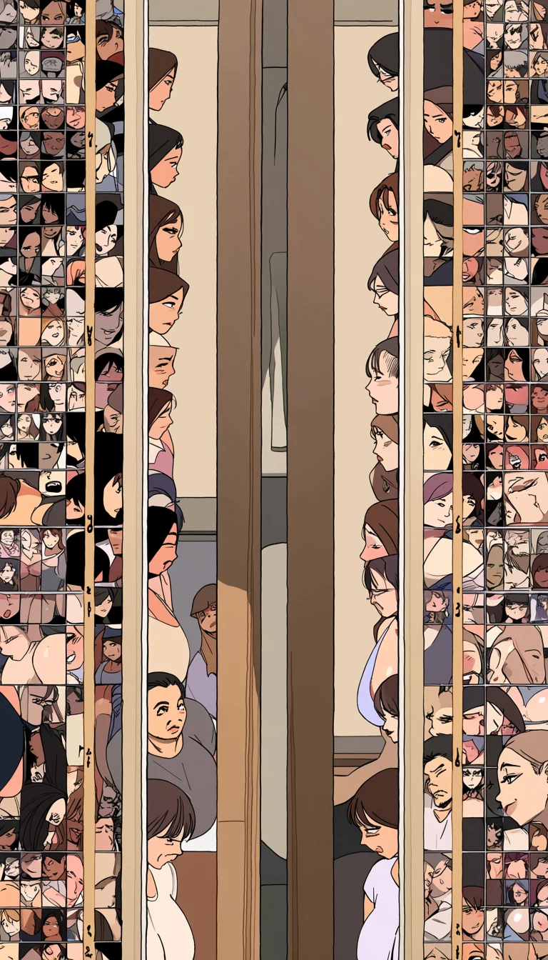 an adult couple age 35 and 33 on either side of a wall in two stacked webtoon panels, mirrored longing, tall vertical layout, flat colour